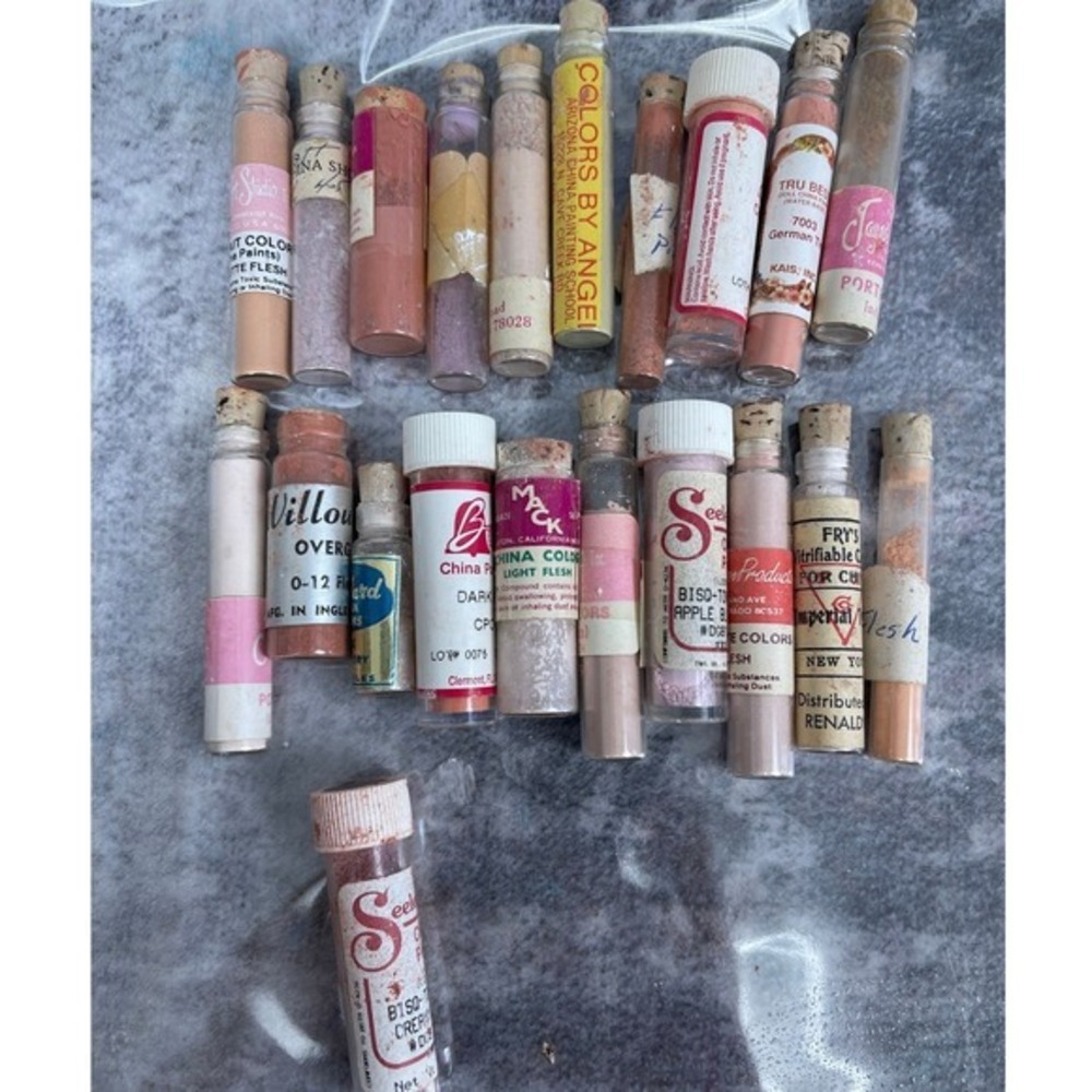 Vtg China Paint Powder Lot 21 Pcs Flesh Tones Seeleys Fry Porcelain Doll‎